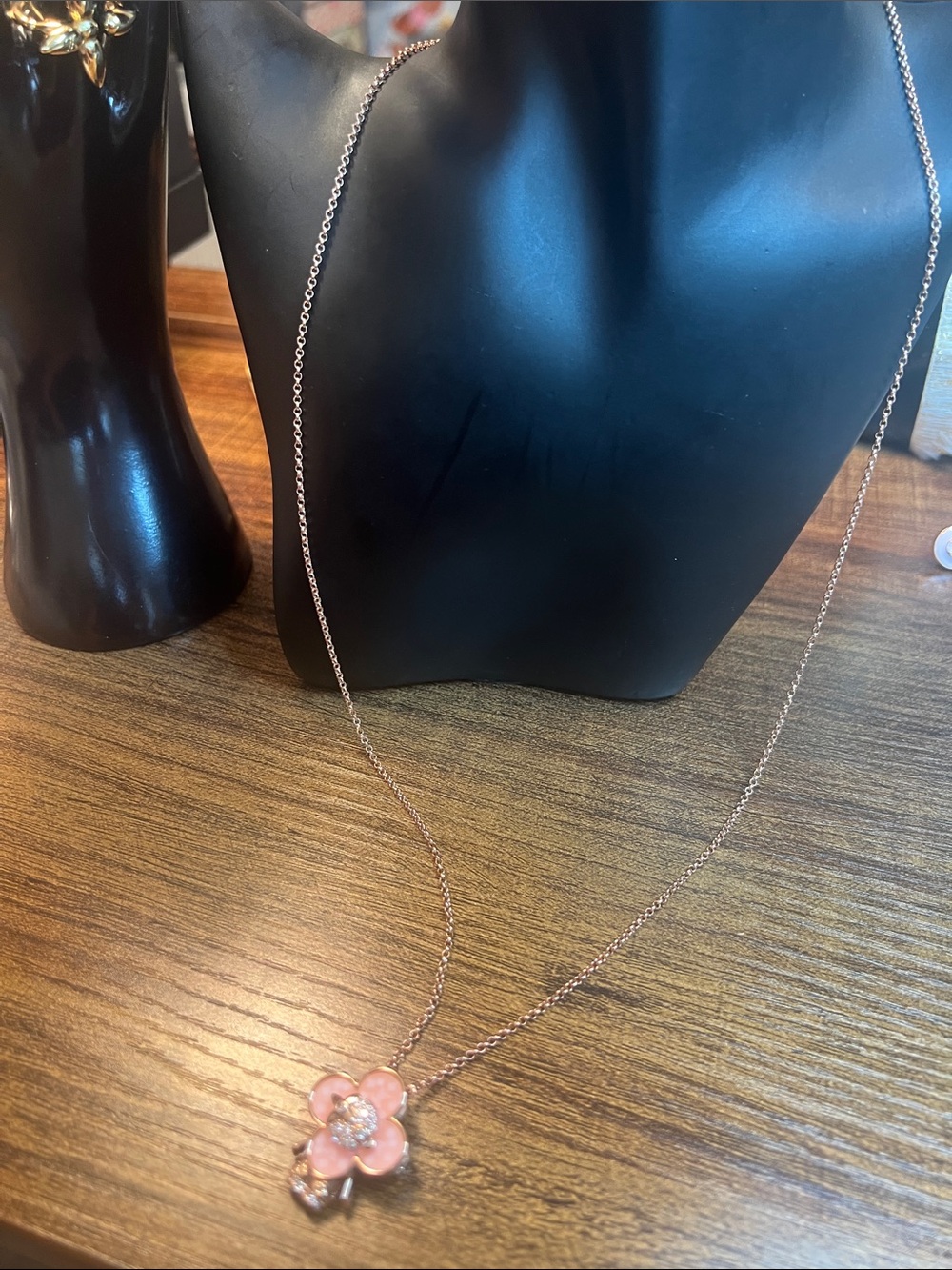 Rose Gold Pink Flower Pendant Necklace - Picture 7 of 8